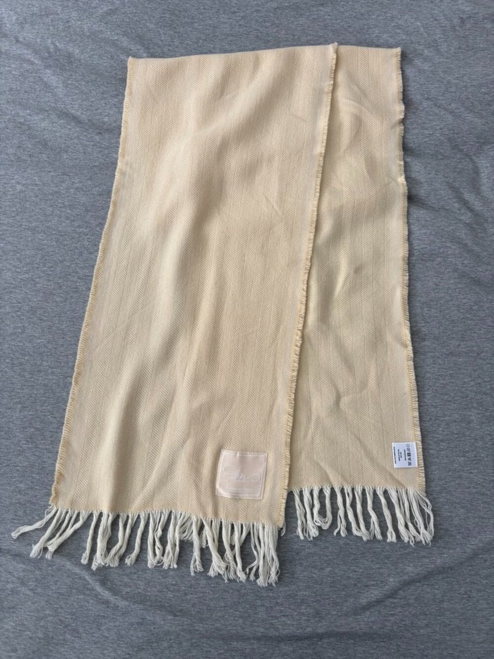 Faribault Mill Merino Wool Scarf Herringbone Cream Old Money Vintage Fringe USA